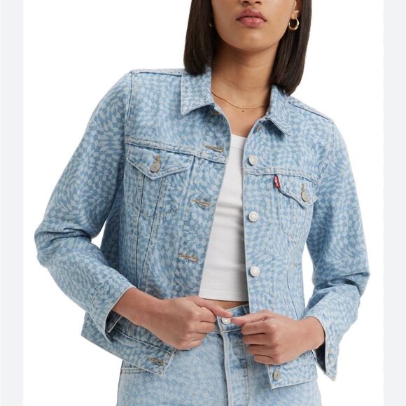 LEVI’S DENIM TRUCKER JACKET IN HARPER GEO - Picture 1 of 7
